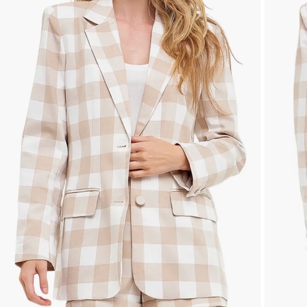 Anthropologie Maeve Beige Checkered Blazer Size XS.